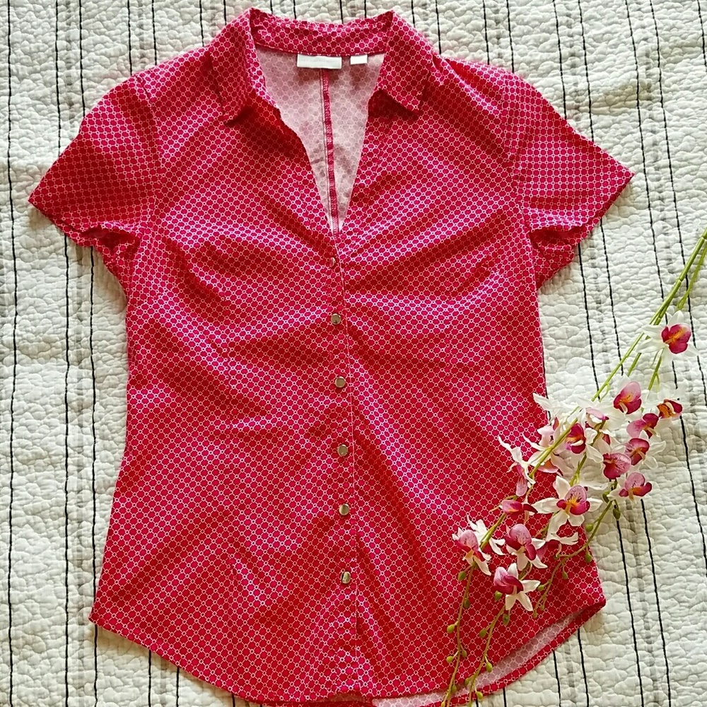 New York & Company Patterned Pink Blouse